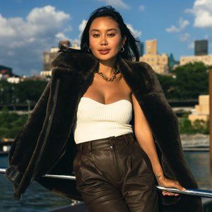 Dawn Levy Shearling Coat in Chocolate Brown NWT